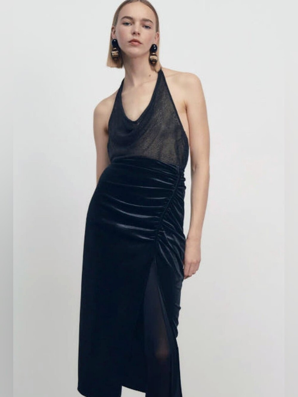 Zara Black Velvet Ruched Maxi Skirt - Picture 6 of 7